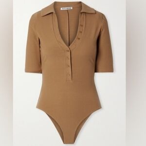 REFORMATION Rita Ribbed Stretch-Tencel Lyocell Bodysuit Size Small